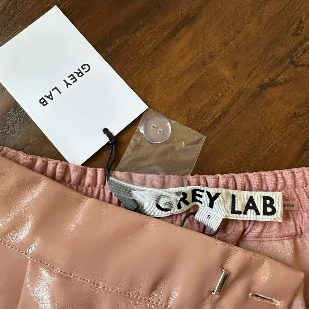 GREY LAB Shorts Dusty Rose Faux Leather High Waisted Pleated Trendy NWT